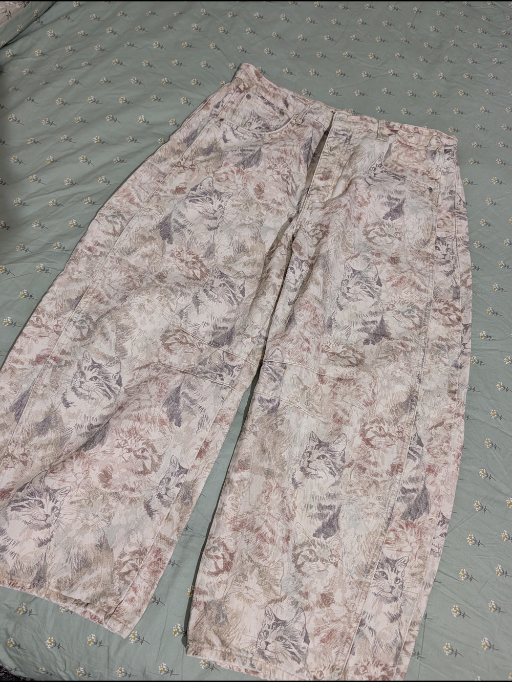 We The Free Wide-Leg Cargo Pants in Light Blush Floral & Cat Print